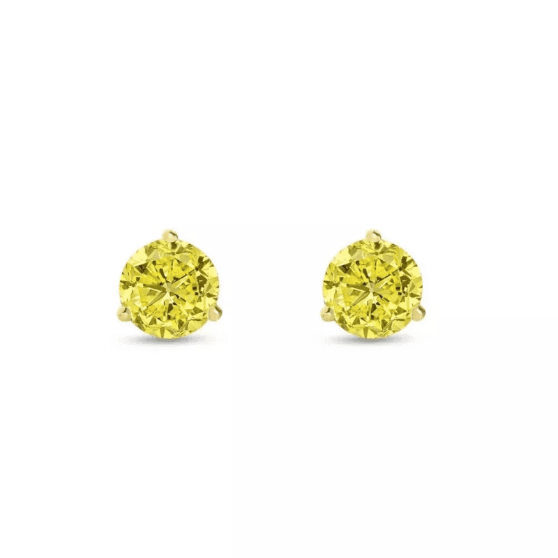 1Ct Round Cut Lab Created Yellow Canary Stud Earrings 14k Yellow Gold Plated - Image 3