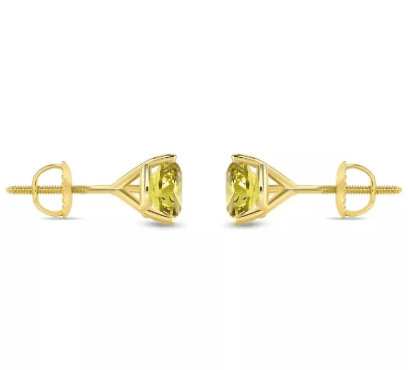 1Ct Round Cut Lab Created Yellow Canary Stud Earrings 14k Yellow Gold Plated - Image 2