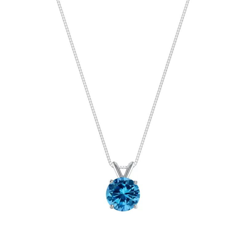 2Ct Round Cut Created Created Blue Diamond Pendant Chain 14K White Gold Pendant 18" Necklace