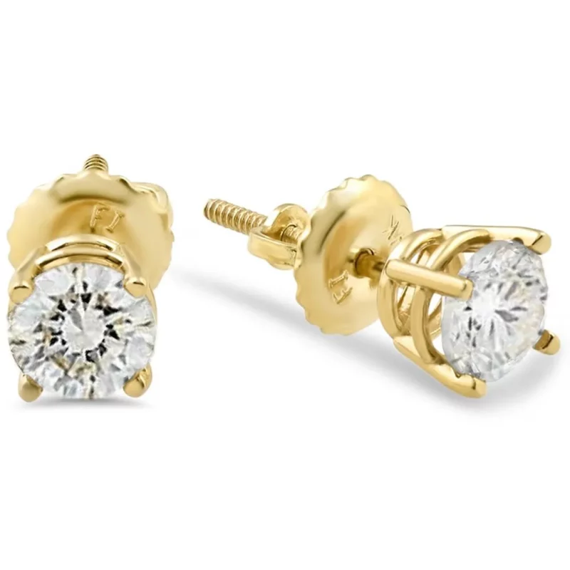 2Carat Round Cut Moisanite Women's 4 Prong Stud Earrings 14k Yellow Gold Plated