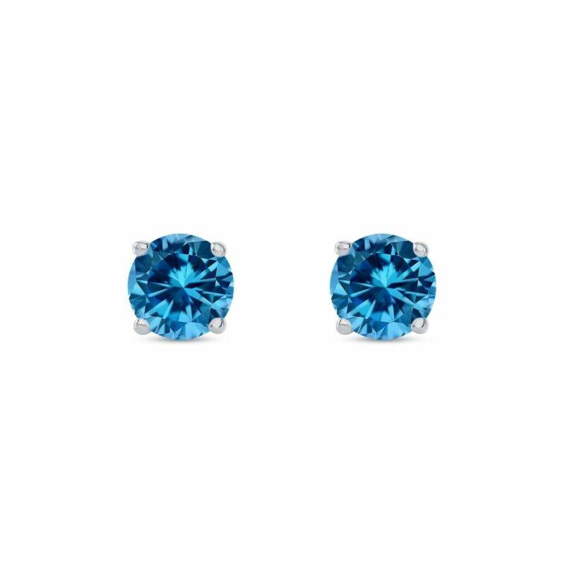 1 Ct Round Cut Blue Created Diamond Real 14K White Gold Stud Earrings Screw Back - Image 3