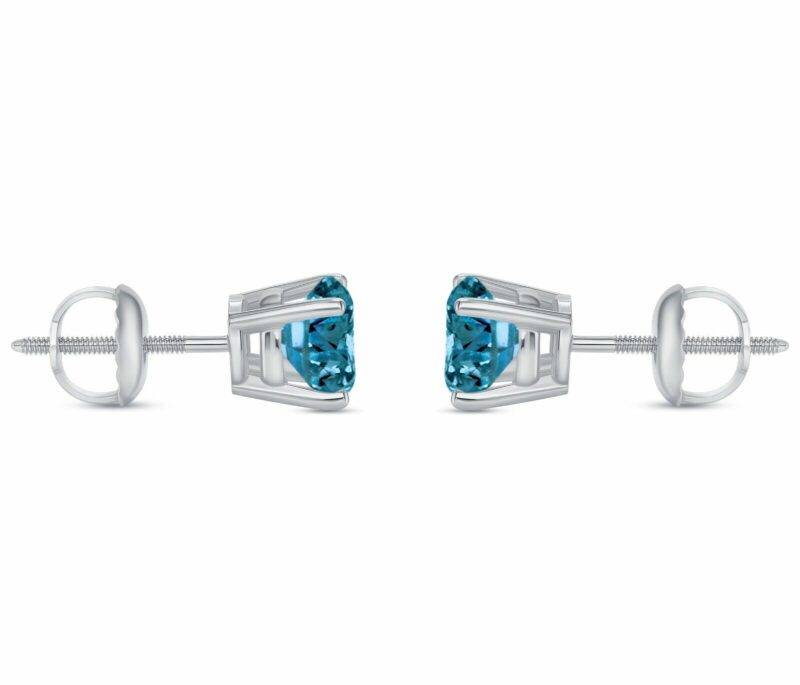 1 Ct Round Cut Blue Created Diamond Real 14K White Gold Stud Earrings Screw Back - Image 4