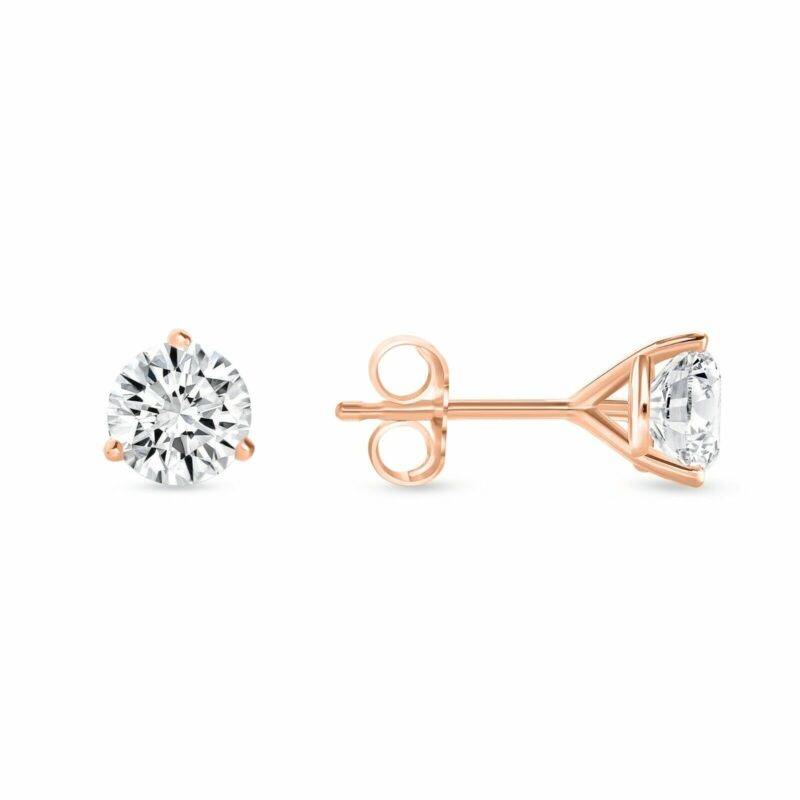 1 Ct Round Lab Created Grown Diamond Earrings 14K Rose Gold D/VVS Martini Push