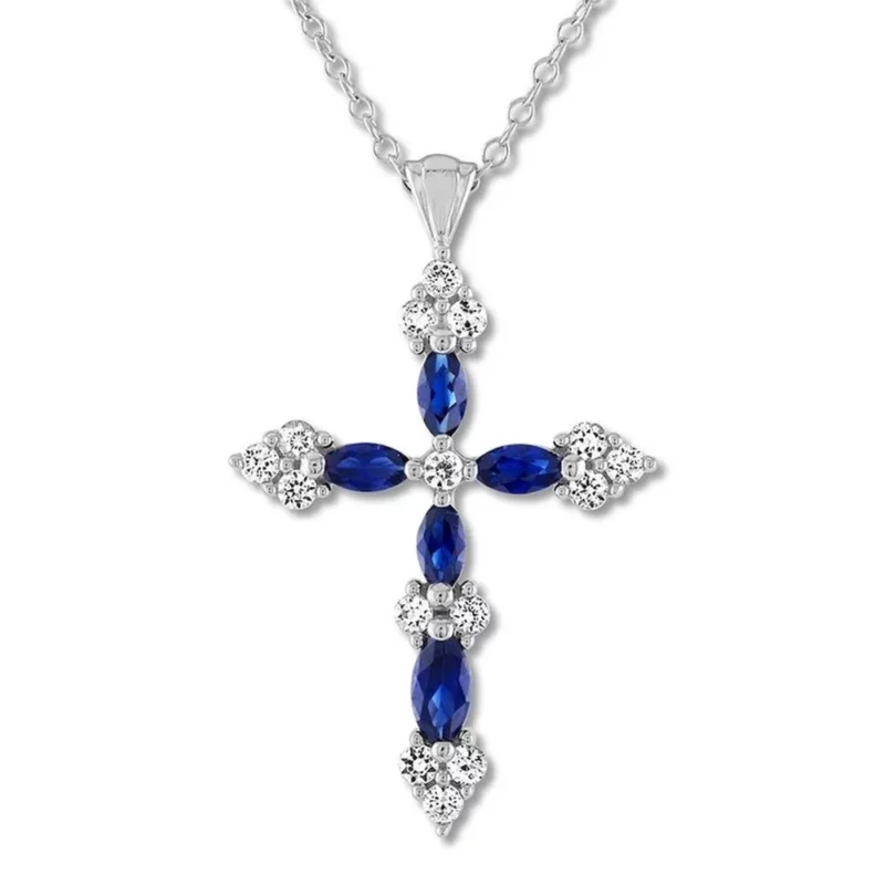 2TCW Lab Created Diamond Women's Cross Pendant 925 Sterling Silver