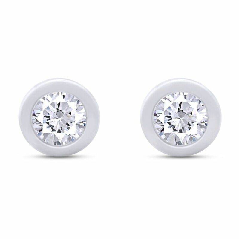 2ct Natural Round Diamond Bezel Set Solitaire Stud Earrings 10K Solid White Gold - Image 2