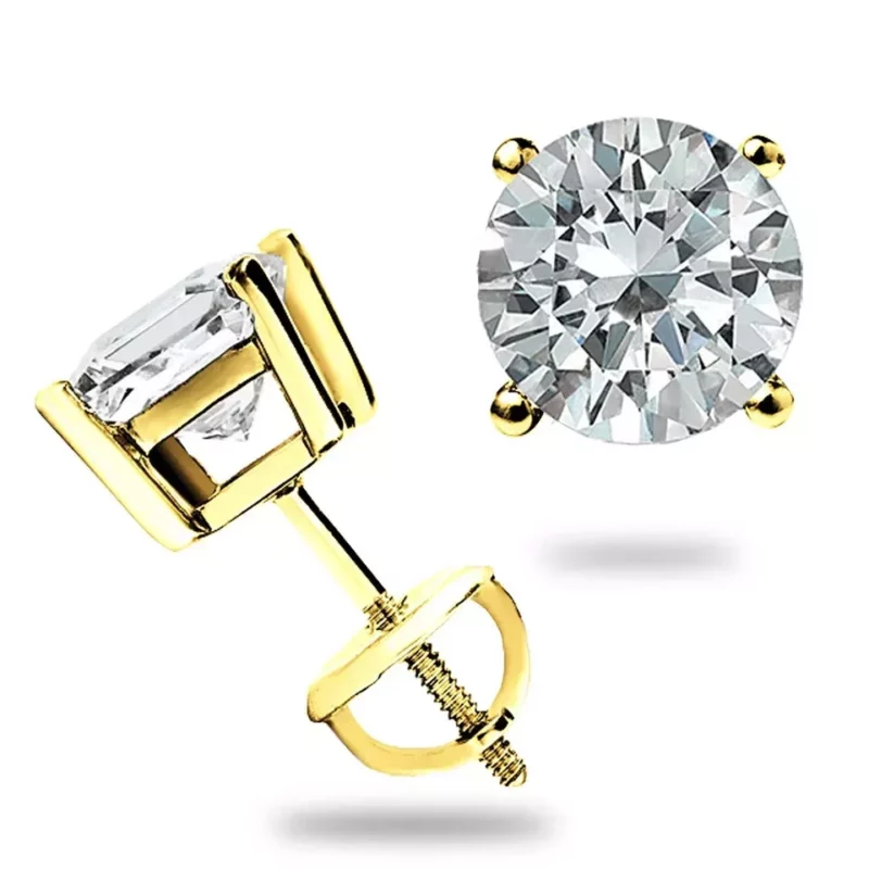 2Ct Round Cut Moissanite Screw back Stud Earrings 14k Yellow Gold Plated