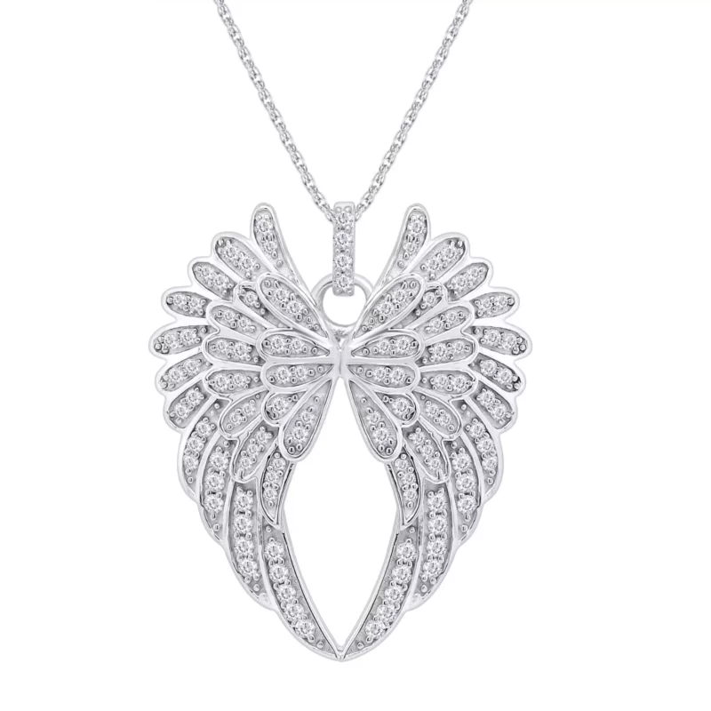 3Ct Round Cut Moissanite Angel Wing Pendant 18" Necklace 925 Sterling Silver