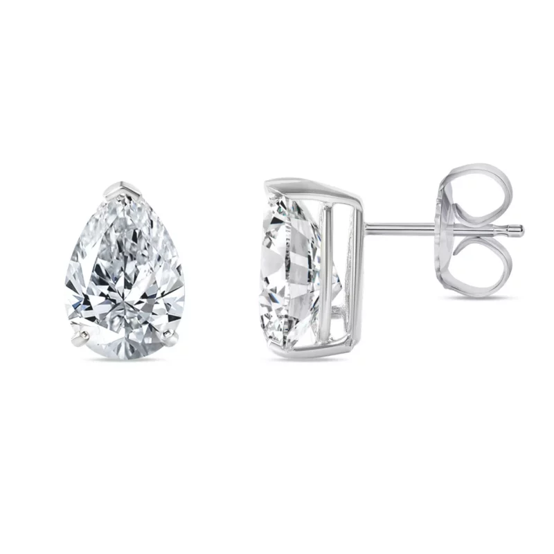 2Ct Pear Cut Moisanite Push Back Stud Earrings 14k White Gold Plated