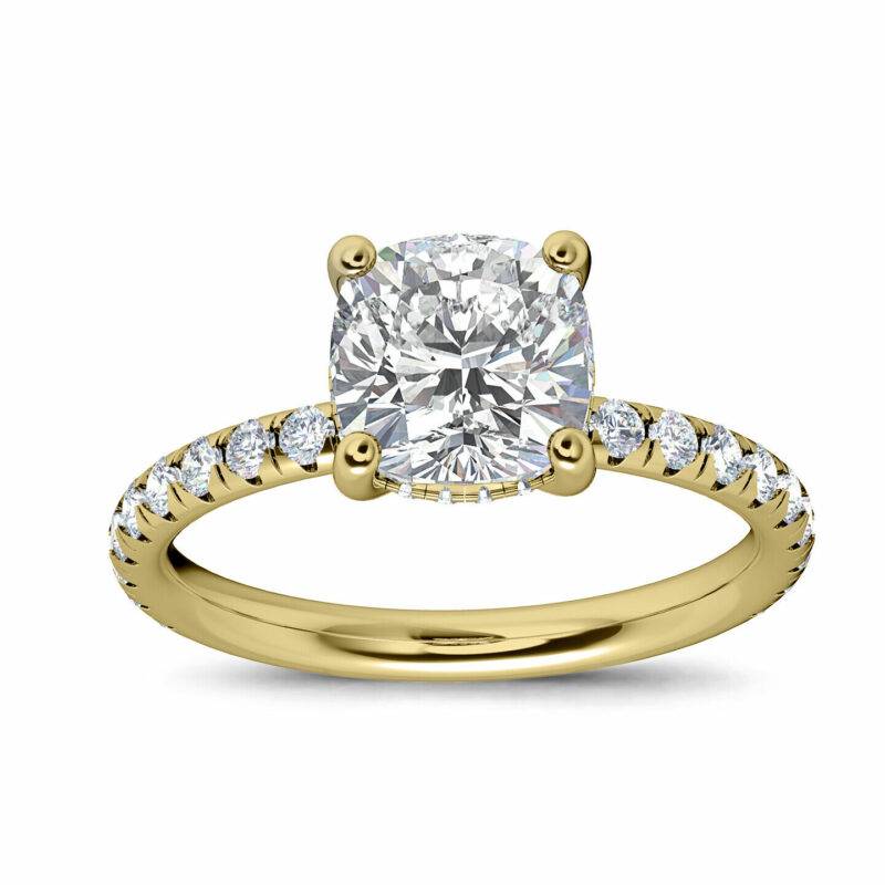 1.25 Carat VS1 H Lab Grown Cushion Cut Diamond Engagement Ring 14K Yellow Gold