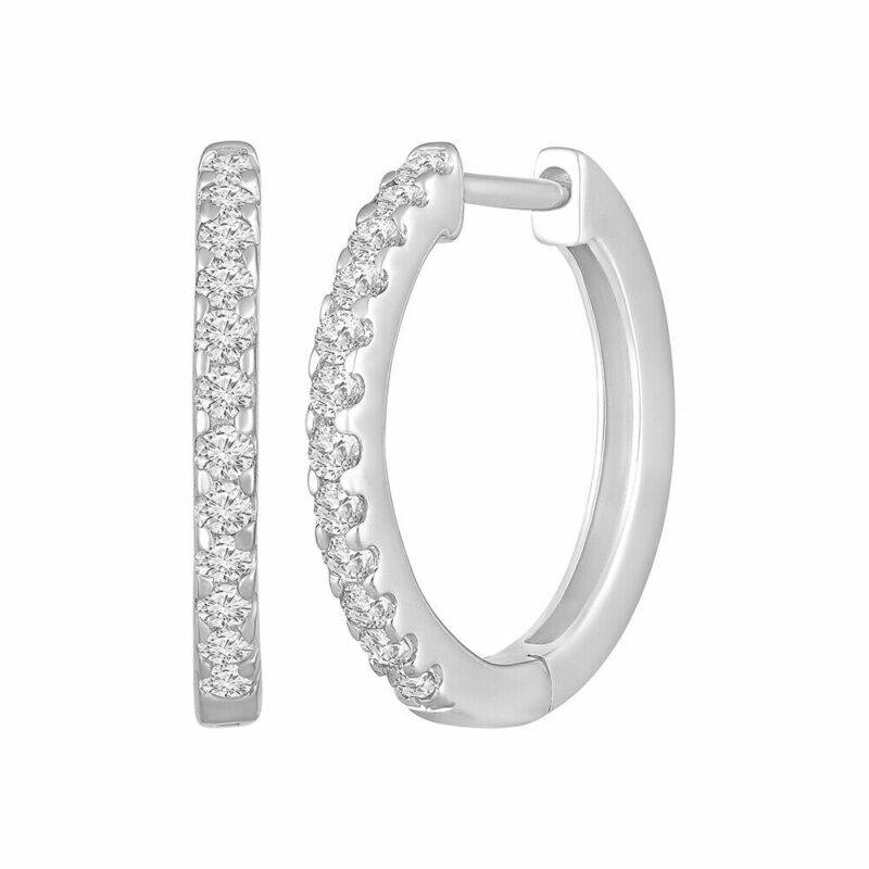 14K White Gold Round 0.25Ct Lab Grown Diamond Hoop Earrings Gift for Women