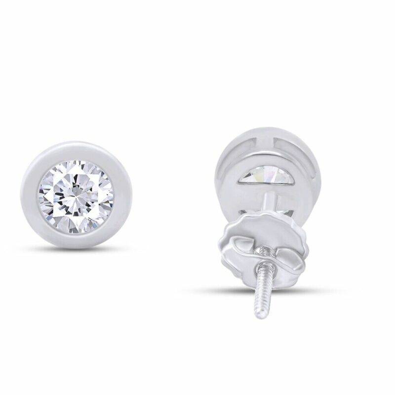 2ct Natural Round Diamond Bezel Set Solitaire Stud Earrings 10K Solid White Gold - Image 4