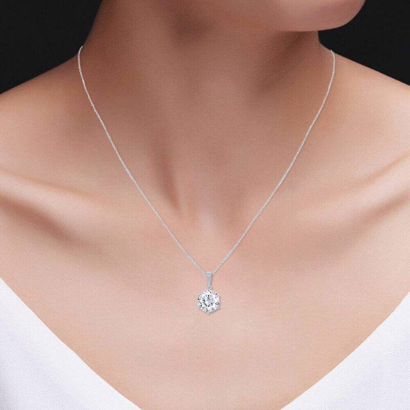 Round Cut Moissanite Women's Pretty Solitaire Pendant Chain 925 Sterling Silver - Image 2