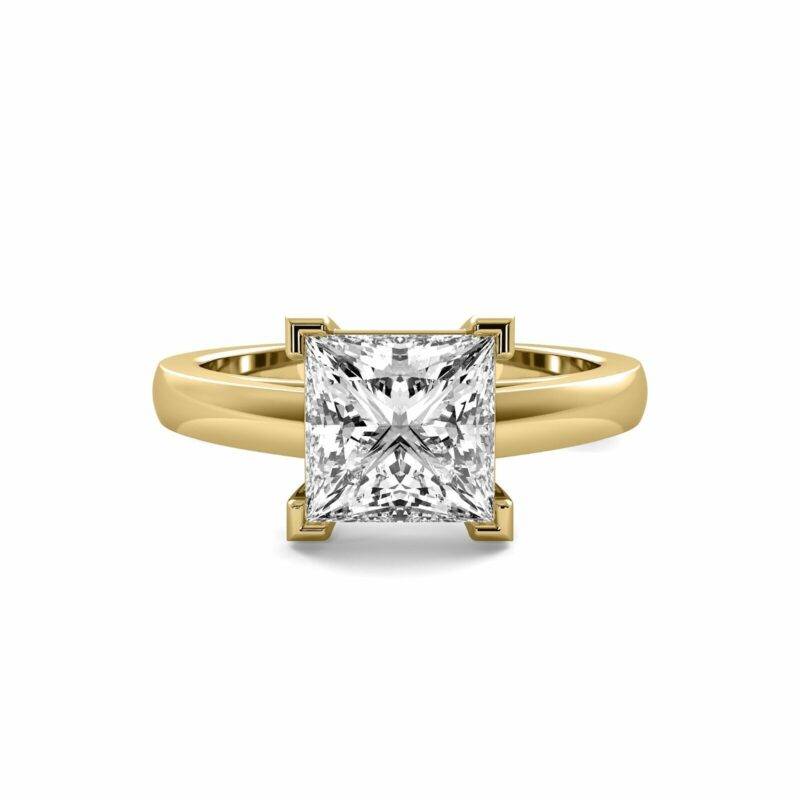 Solitaire V Prong 1.35 Ct VS2 H Lab Created Princess Cut Diamond Engagement Ring 14K Yellow Gold