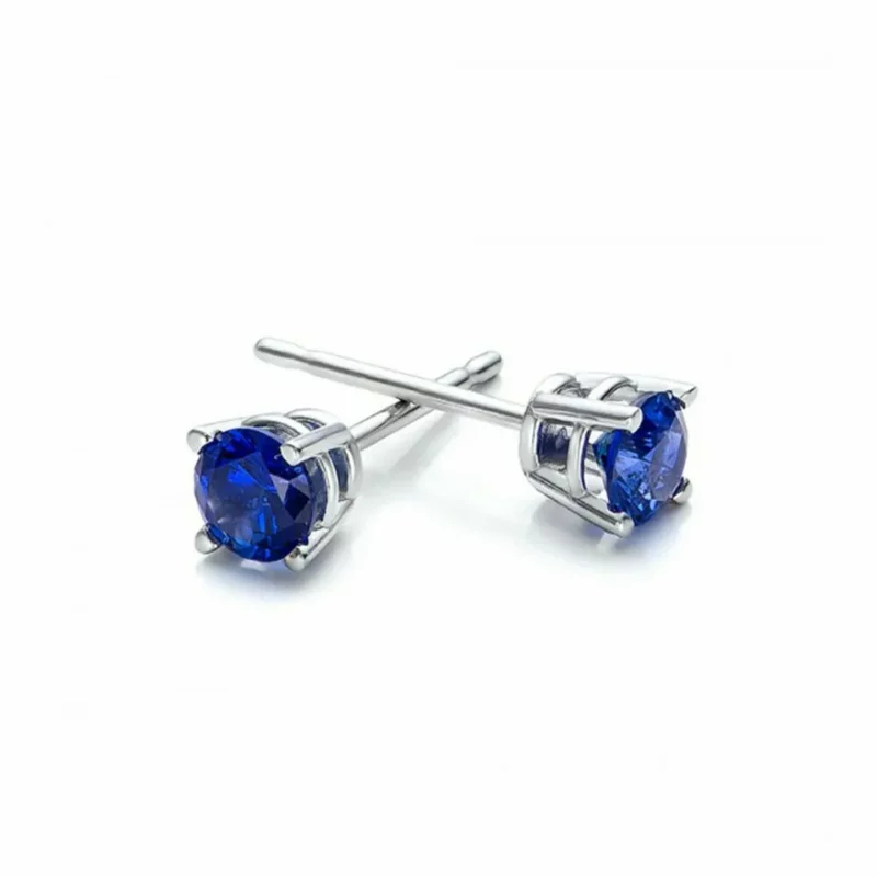 2Ct Round Cut Lab Created Blue Sapphire Stud Earrings 925 Sterling Silver - Image 2