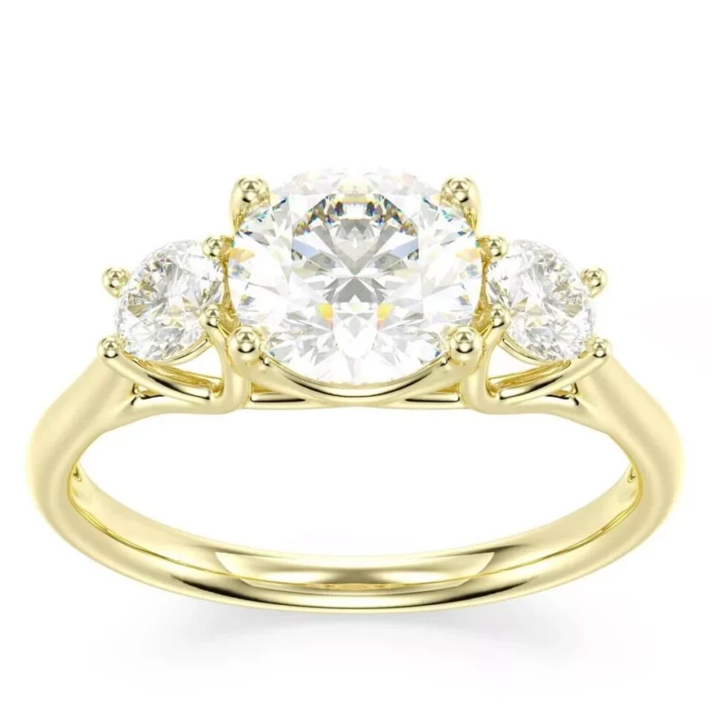 3Ct Round Cut Moissanite Women's 3-Stone Engagement Ring 14k Yellow Gold Plated - Image 2