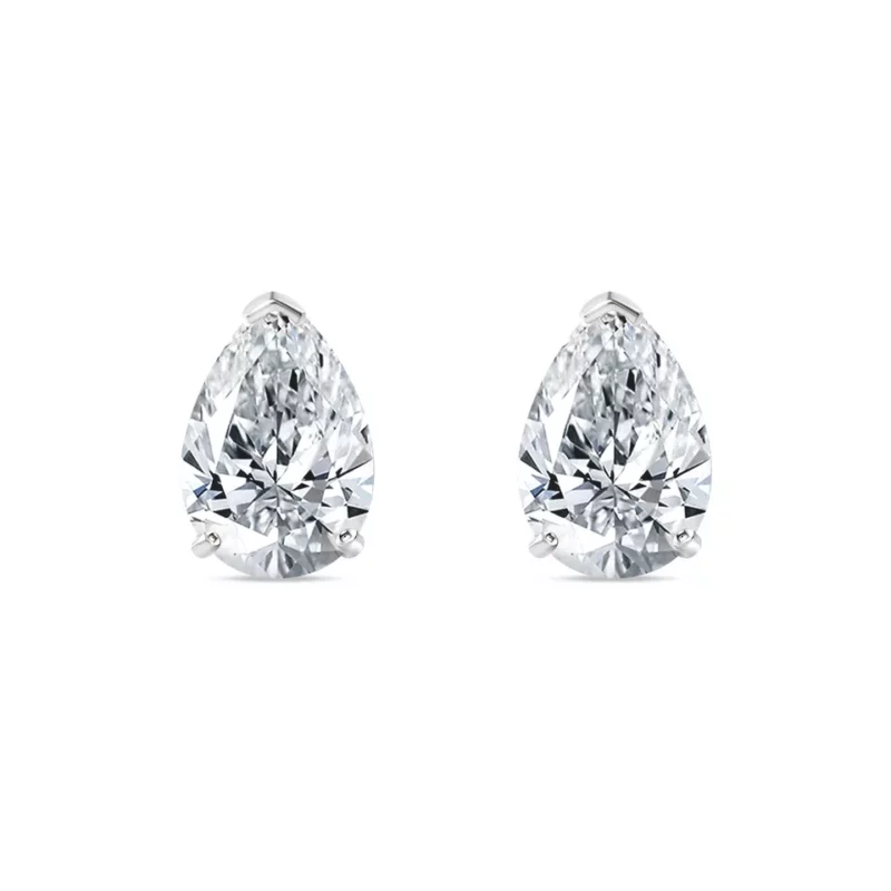 2Ct Pear Cut Moisanite Push Back Stud Earrings 14k White Gold Plated - Image 2