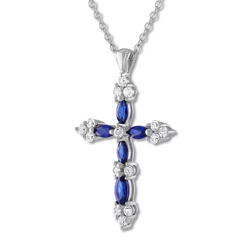 2TCW Lab Created Diamond Women's Cross Pendant 925 Sterling Silver - Image 5