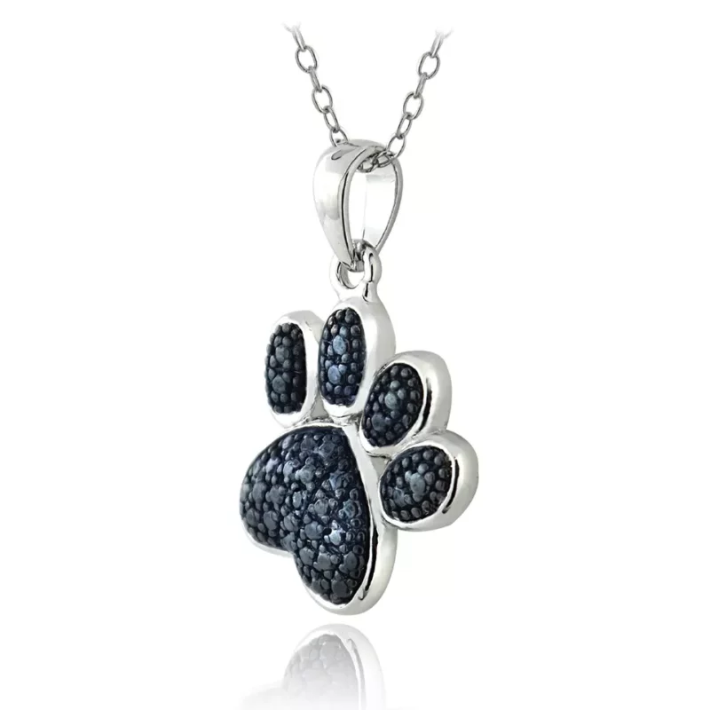 1Ct Round Cut Lab Created Blue Diamond Accent Paw Print Pendant Necklace 925 Sterling Silver - Image 4