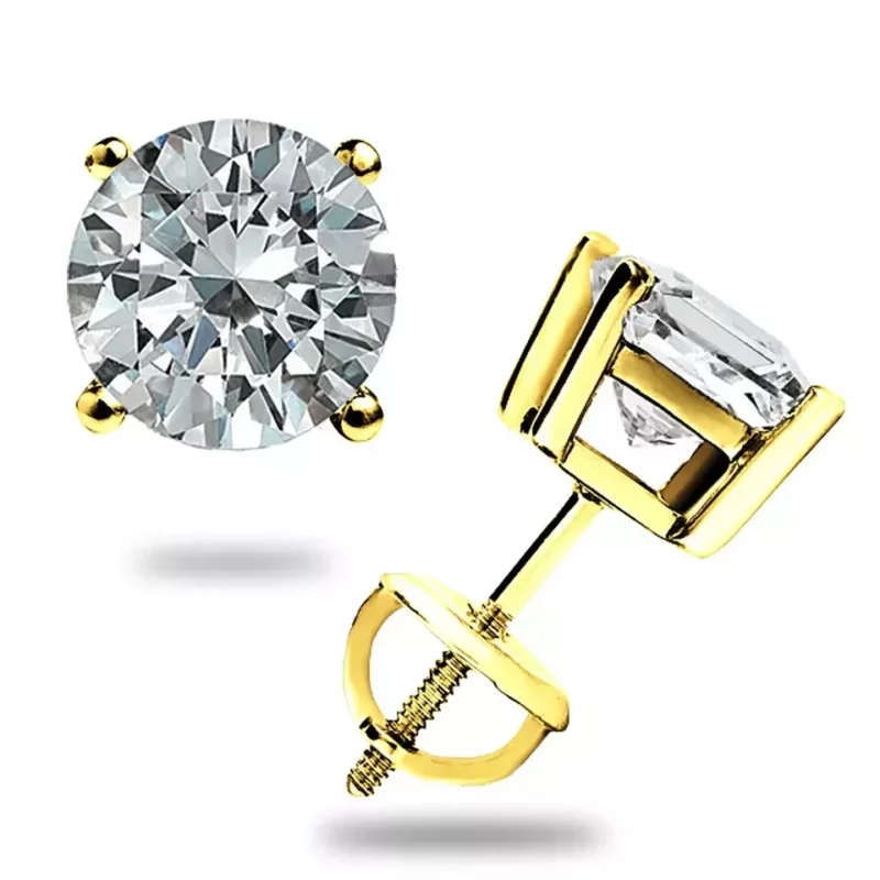 2Ct Round Cut Moissanite Screw back Stud Earrings 14k Yellow Gold Plated - Image 3