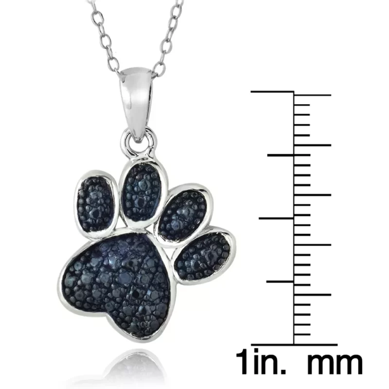 1Ct Round Cut Lab Created Blue Diamond Accent Paw Print Pendant Necklace 925 Sterling Silver - Image 3