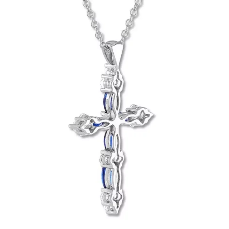 2TCW Lab Created Diamond Women's Cross Pendant 925 Sterling Silver - Image 3