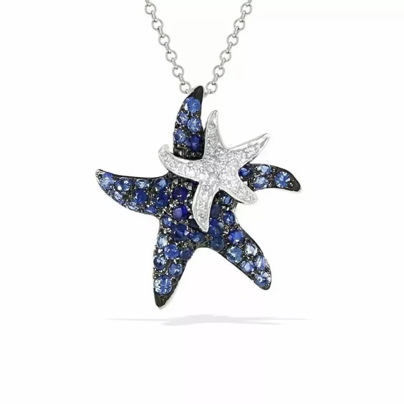 2.30Ct Round Cut Lab Created Blue Sapphire Starfish Pendant Chain 14K White Gold Plated - Image 4