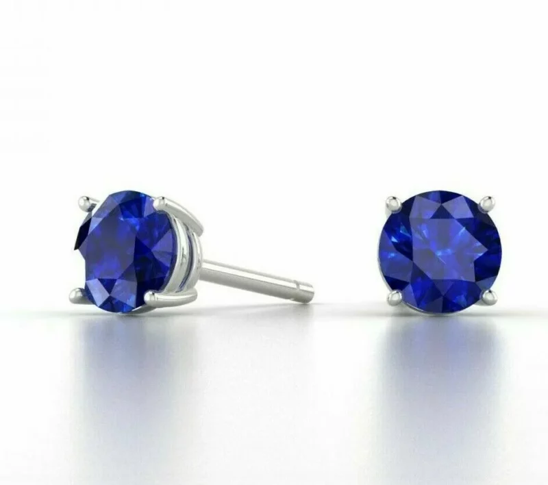 2Ct Round Cut Lab Created Blue Sapphire Stud Earrings 925 Sterling Silver - Image 5