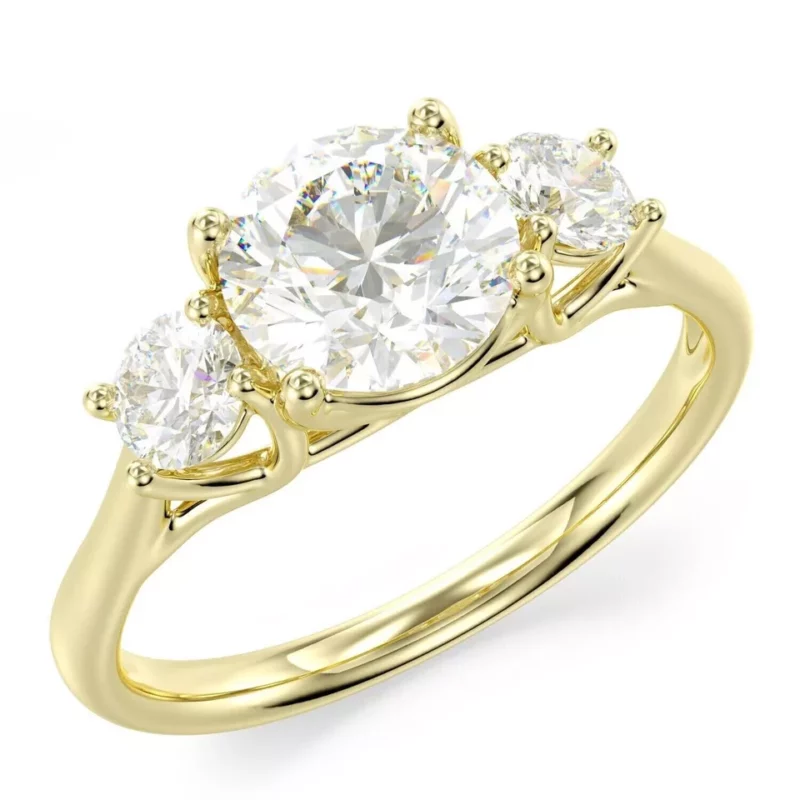 3Ct Round Cut Moissanite Women's 3-Stone Engagement Ring 14k Yellow Gold Plated