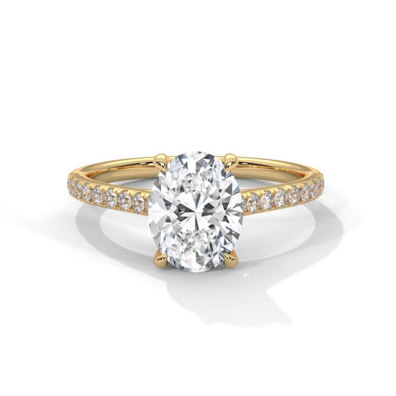 1.50 Carat Oval Cut Lab-Grown Diamond Solitaire With Accents Ring 14K Yellow Solid Gold