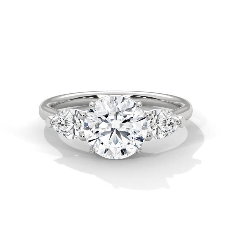 2.50 Ct Round & Pear Cut Moissanite 10K Real White Gold Three Stone Ring - Image 2