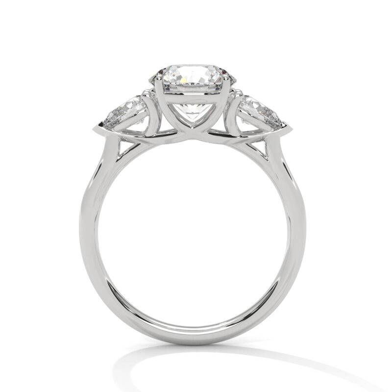 2.50 Ct Round & Pear Cut Moissanite 10K Real White Gold Three Stone Ring - Image 4