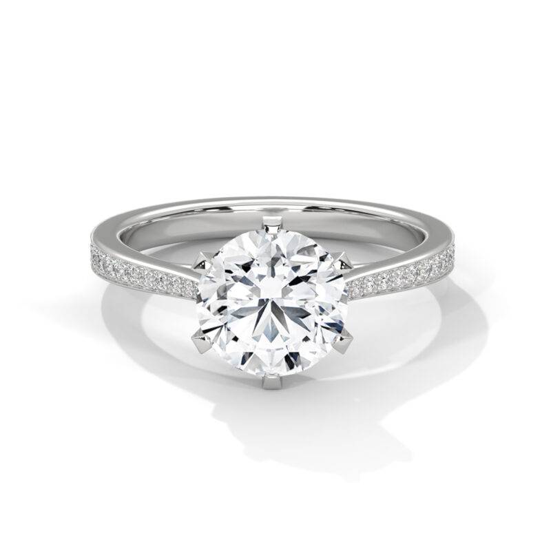 2.20 Ct Round Shape Moissanite 10K Solid White Gold Solitaire With Accents Ring