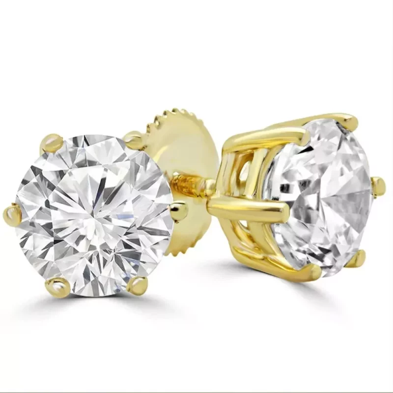 4TCW Round Cut Moissanite Solitaire Stud Earrings 14k Yellow Gold Plated