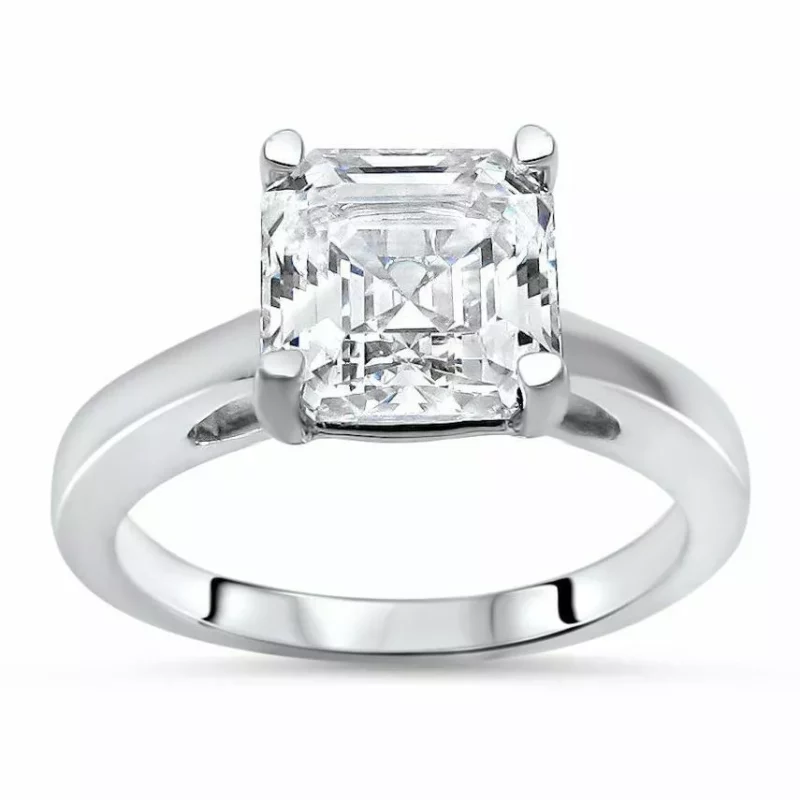 2Ct Asscher Cut Moissanite Engagement Solitaire Ring Women's in 14K White Gold Plated