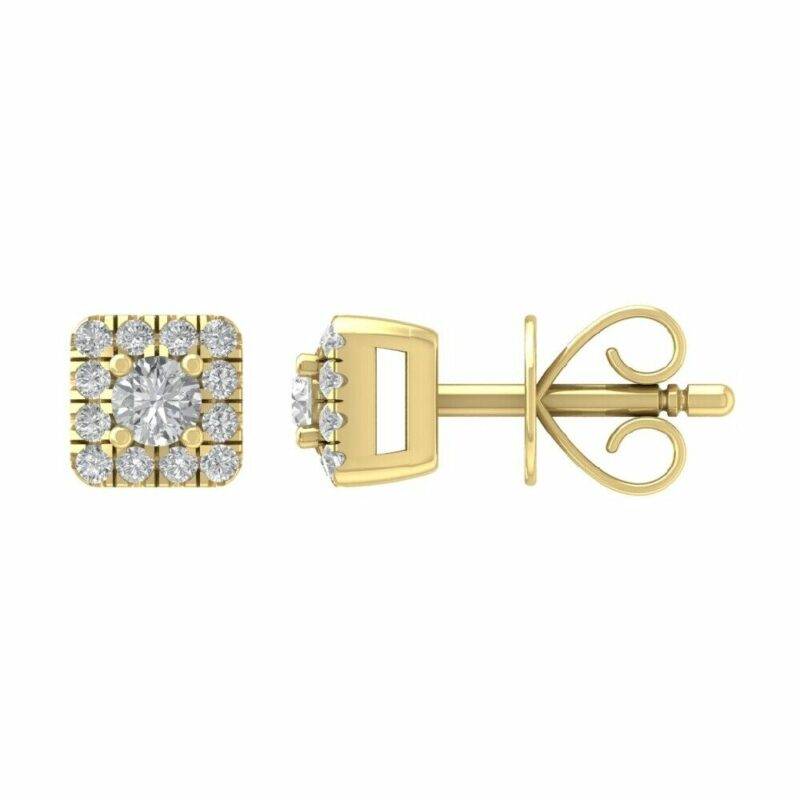 14k Yellow Gold Round Lab Created Diamond Fashion Stud Earrings For Women