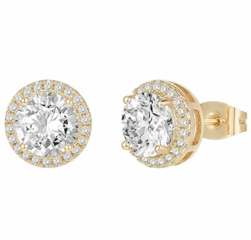 1.70Ct Moissanite Women Round Cut Halo 14K Gold Plated Silver Style Stud Earring