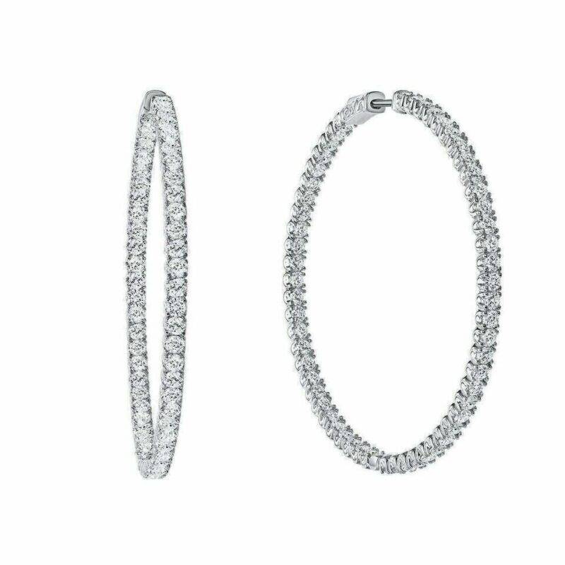 14K White Gold Plated 3.CT Round Lab-Created Diamond Large Women's Hoop Earrings