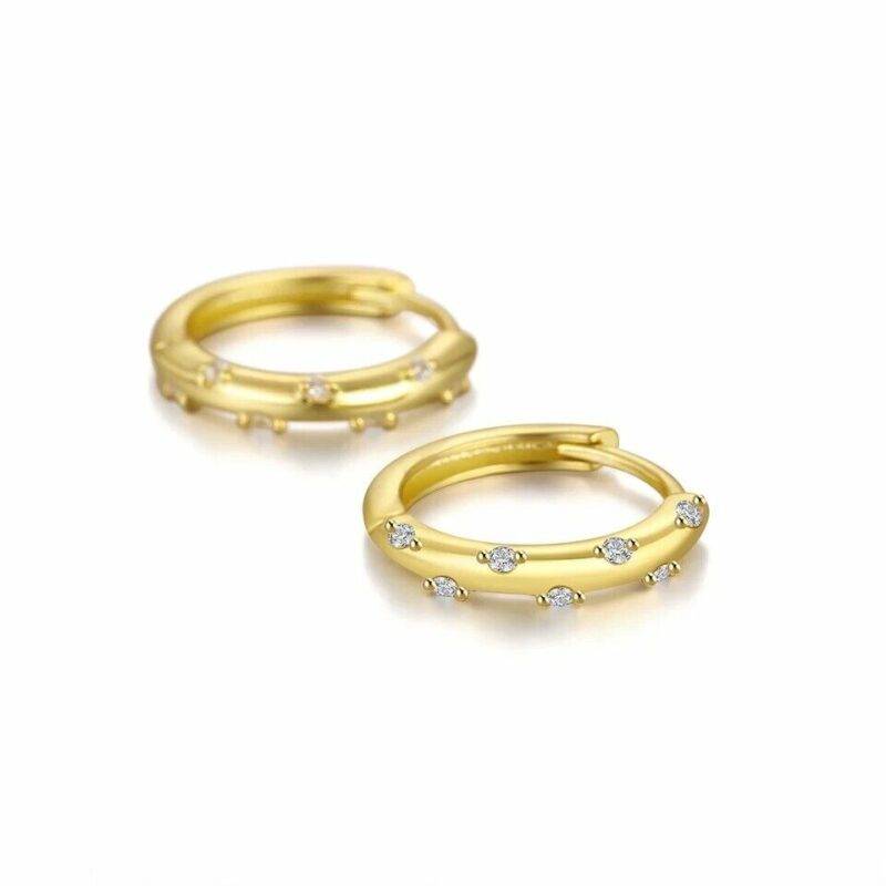 Mini Huggie Hoop Earrings with Round Moissanite Accents in Gold Vermeil 925 Silver - Image 6