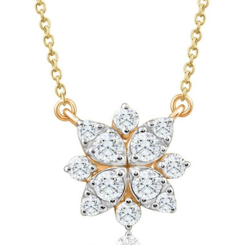 .55Ct TW Diamond Cluster Halo Round Pendant Yellow Gold Necklace Lab Created