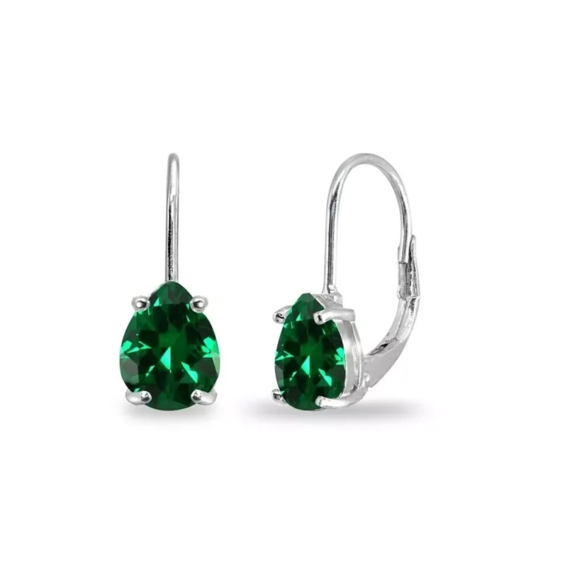 2Carat Pear Cut Lab Created Green Emerald Drop Dangle 14k Yellow Gold Plated