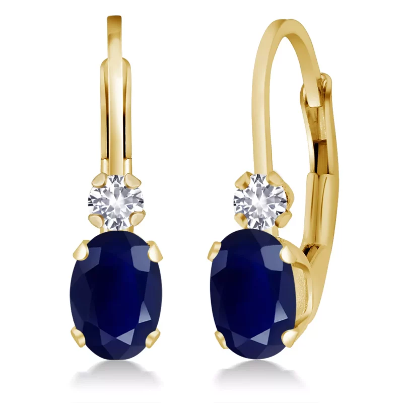 2Carat Oval Cut Lab Created Blue Sapphire Hoop Earrings 14k Yellow Gold Plated