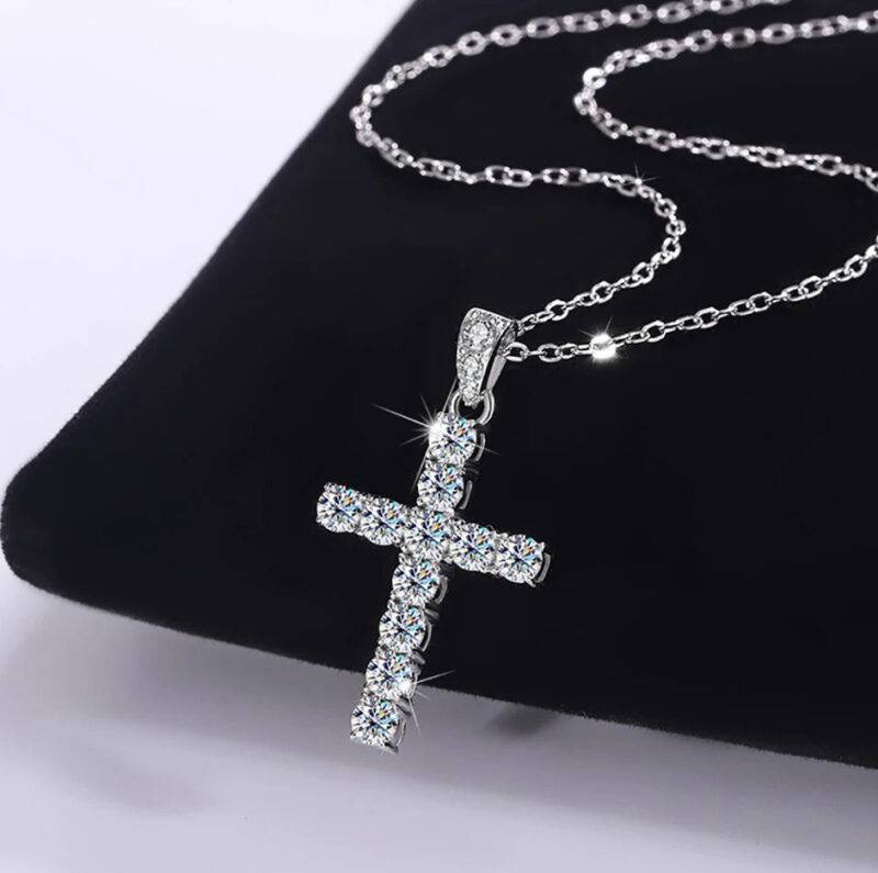 1.1CT 3mm Full Moissanite Cross Pendant Necklace For Women Men 14K Gold Plated - Image 3