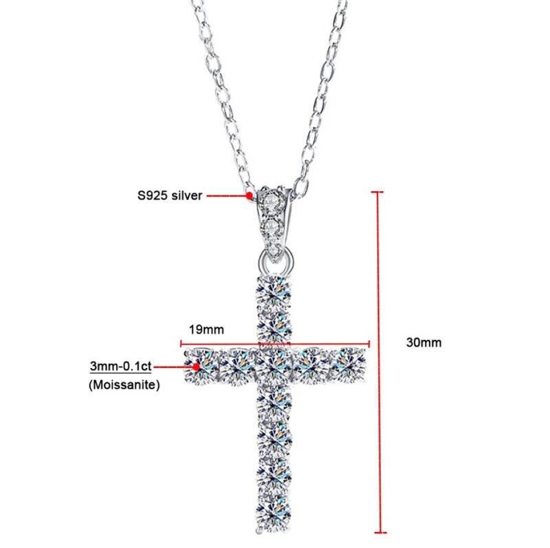 1.1CT 3mm Full Moissanite Cross Pendant Necklace For Women Men 14K Gold Plated - Image 4