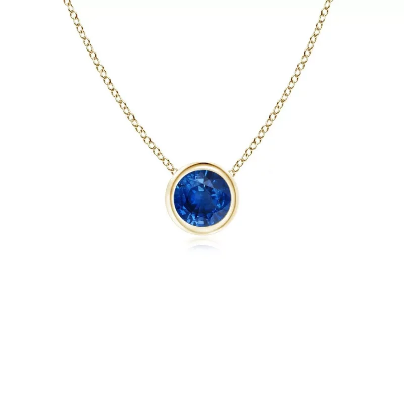 1Ct Round Cut Lab-Created Blue Sapphire Solitaire Pendant Necklace 14K Yellow Gold Plated