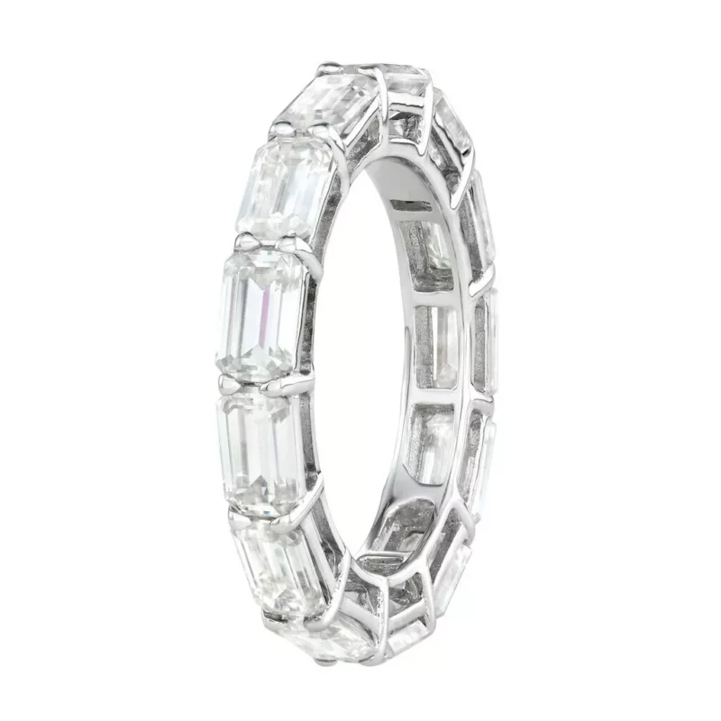 3TCW Emerald Cut Moissanite Band Full Eternity Ring 14k White Gold Plated - Image 4