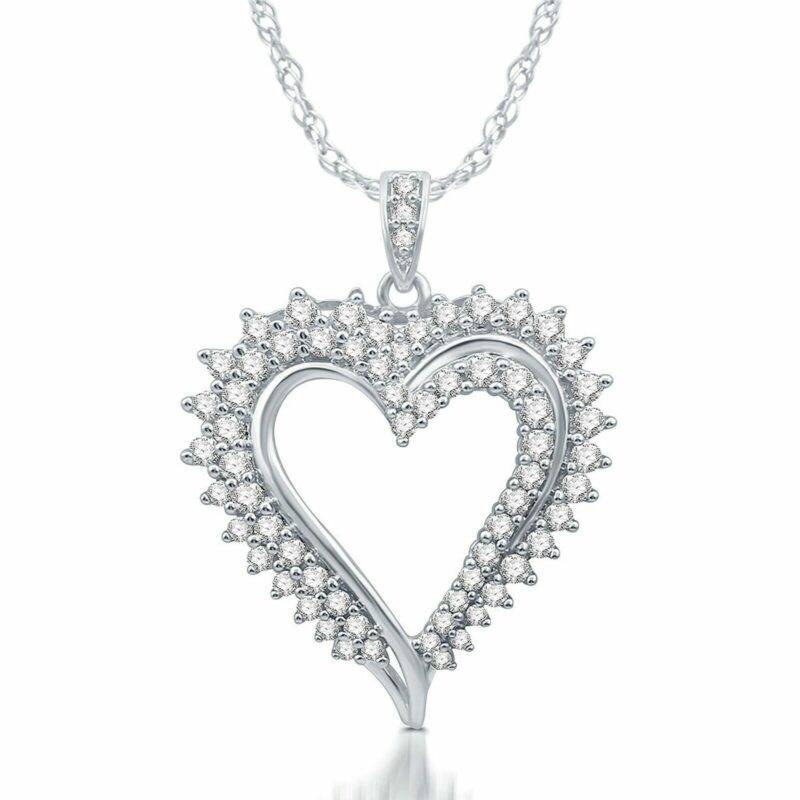 1.50 CT Real Moissanite 14K White Gold Plated Promise Heart Pendant 18" Necklace