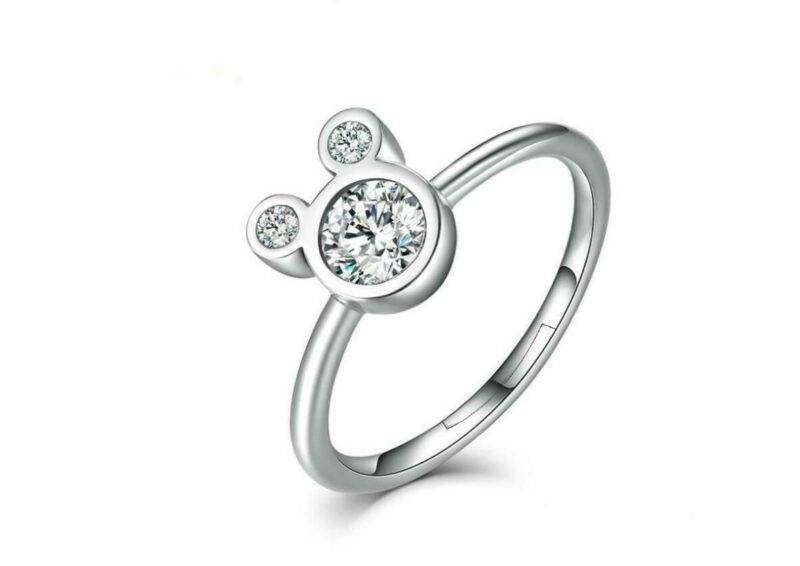 Pave Moissanite 925 Silver SP Disney Mickey Mouse Adjustable Ring