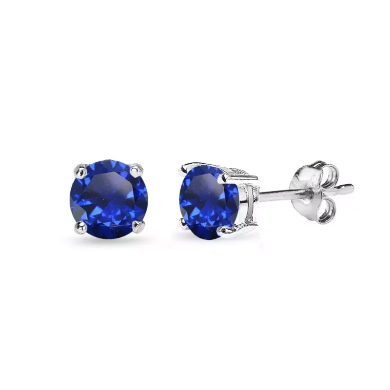 2Ct Round Cut Blue Sapphire Women's Solitaire Stud Earrings 14k White Gold Plated