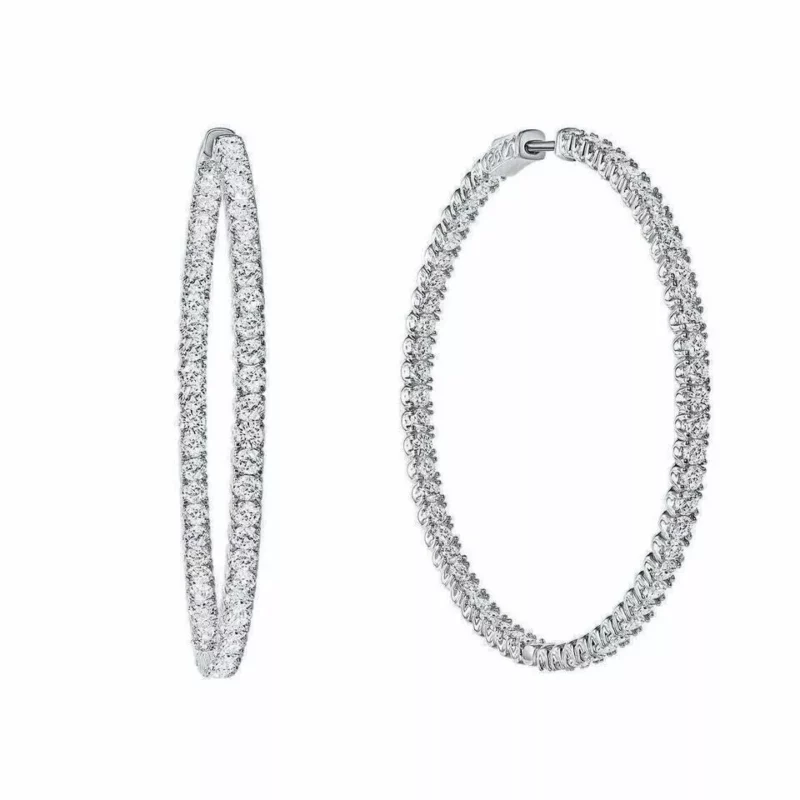 3CT Round Cut Lab-Created Diamond Large Women's Hoop Earrings 14K White Gold Plated