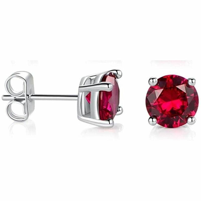 2Ct Round Cut Lab Created Red Ruby Women Stud Earring 14K White Gold Plated - Image 4